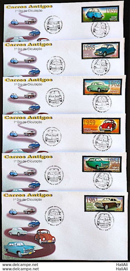 Brazil Envelope FDC 705 Vintage Cars Romi Iseta DKW Gordini Beetle Simca Chambord Aero Willys 2001 - Ungebraucht