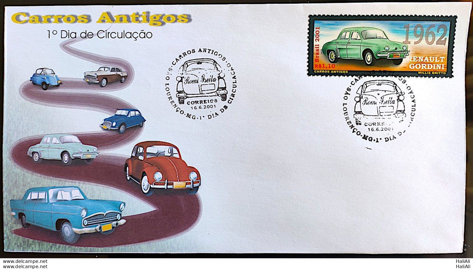 Brazil Envelope FDC 705 Vintage Cars Romi Iseta DKW Gordini Beetle Simca Chambord Aero Willys 2001 - Unused Stamps