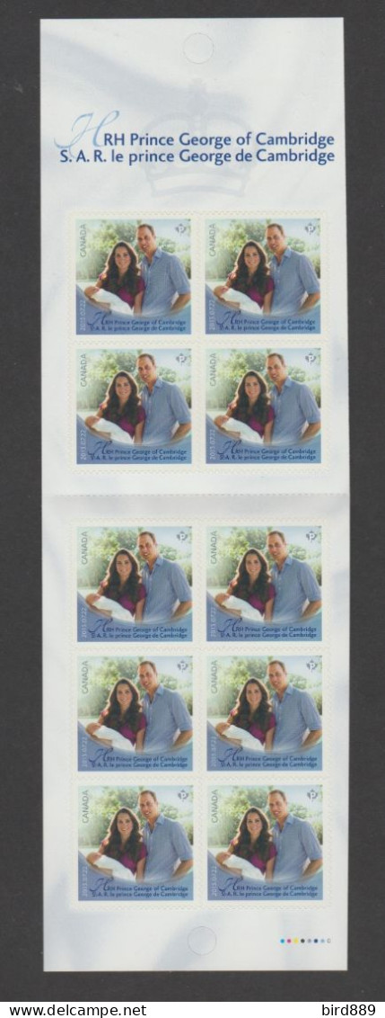 2013 Canada Royal Baby Prince William And Kate Middleton Full Booklet Of 10 MNH - Carnets Complets