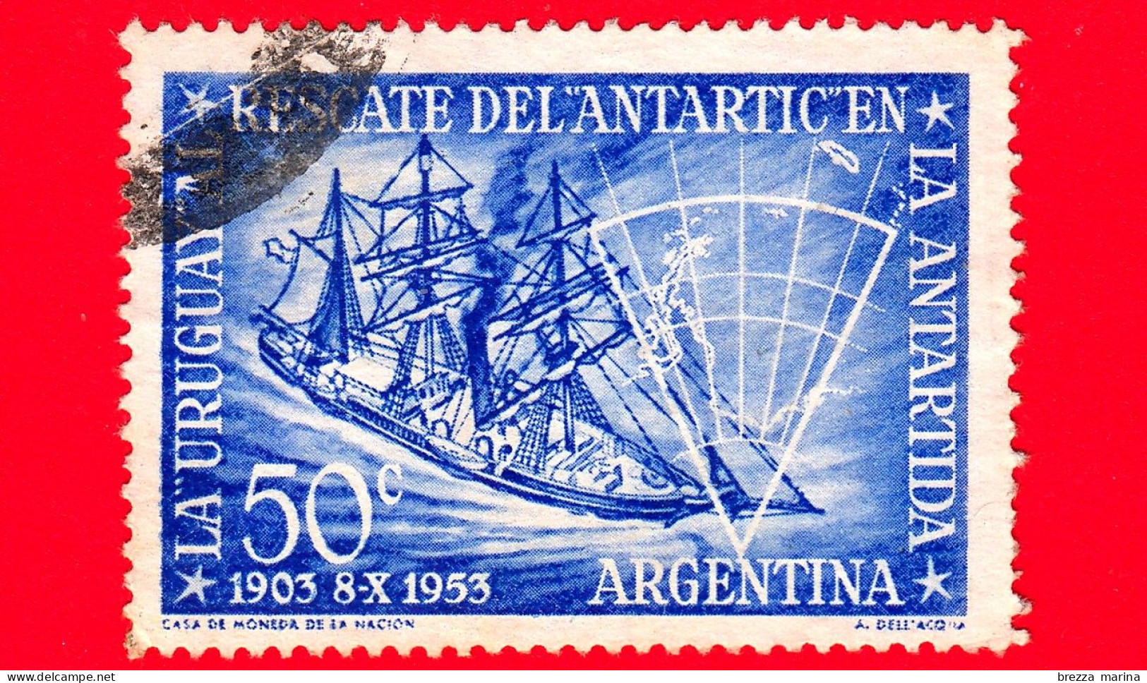 ARGENTINA - Usato - 1953 - 50 Anni Della Nave Di Salvataggio 'Uruguay' - 50 - Oblitérés