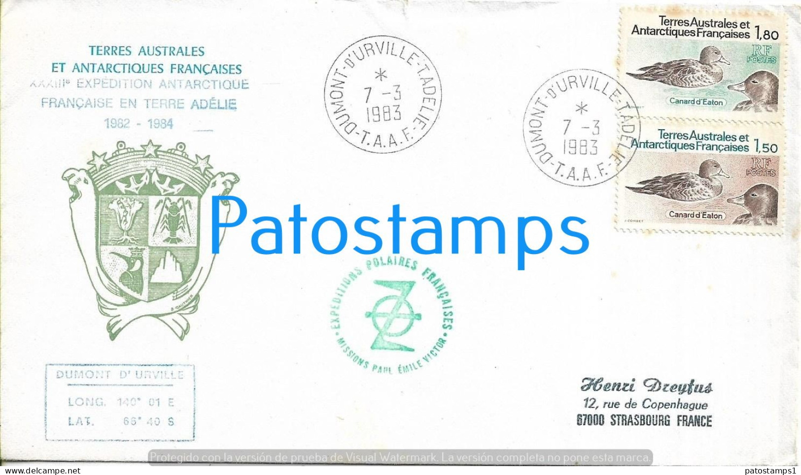 226411 TERRES AUSTRALES ET ANTARTIQUES FRANÇAISE FRANCE ADELIE COVER CANCEL YEAR 1983 CIRCULATED TO FRANCE NO POSTCARD - Other & Unclassified