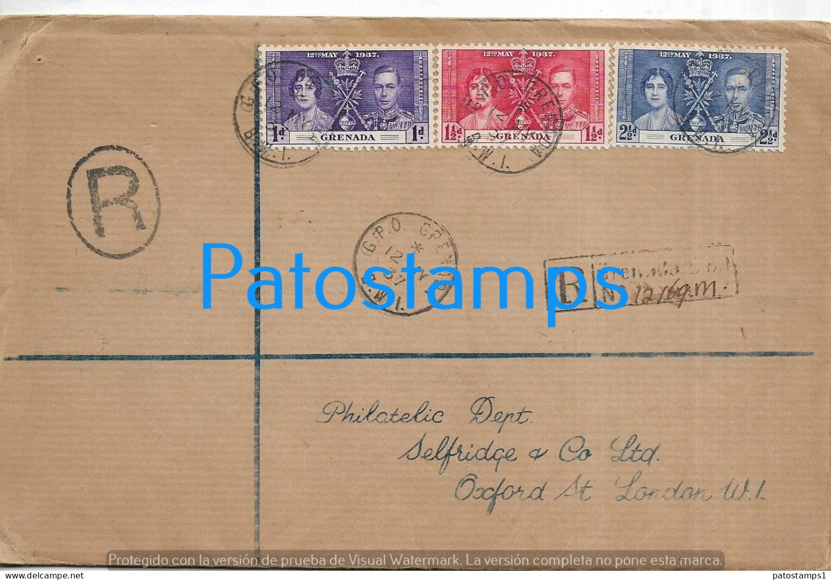 226412 CARIBBEAN ISLAND GRENADA COVER CANCEL YEAR 1937 REGISTERED CIRCULATED TO UK NO POSTCARD - Altri - America