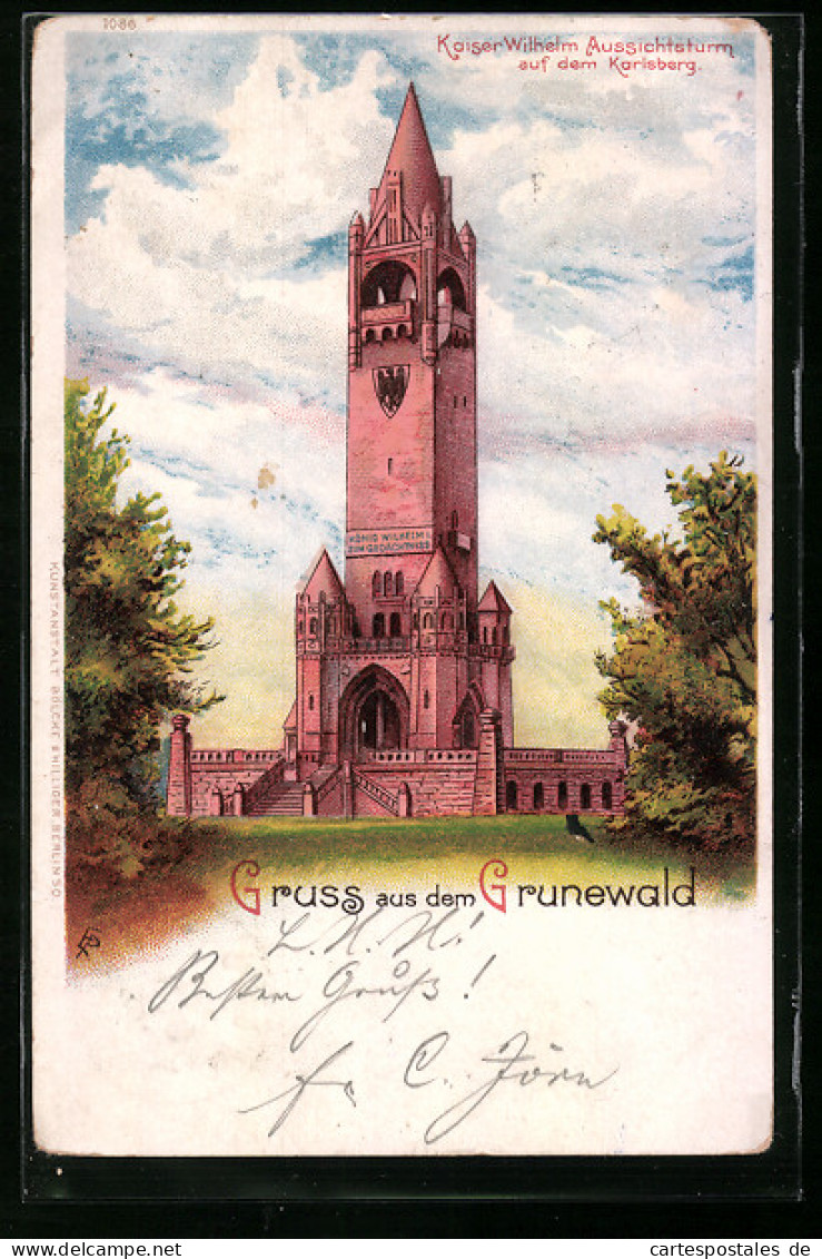 Lithographie Berlin-Grunewald, Kaiser Wilhelm-Aussichtsturm Auf Dem Karlsberg  - Grunewald