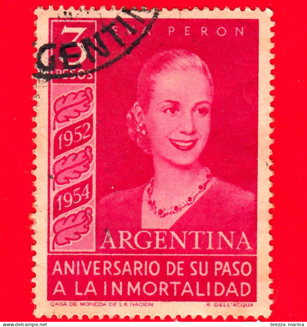 ARGENTINA - Usato - 1954 - 2° Anniversario Della Morte Di  Eva Peron (1919-1952) - 3 - Usati