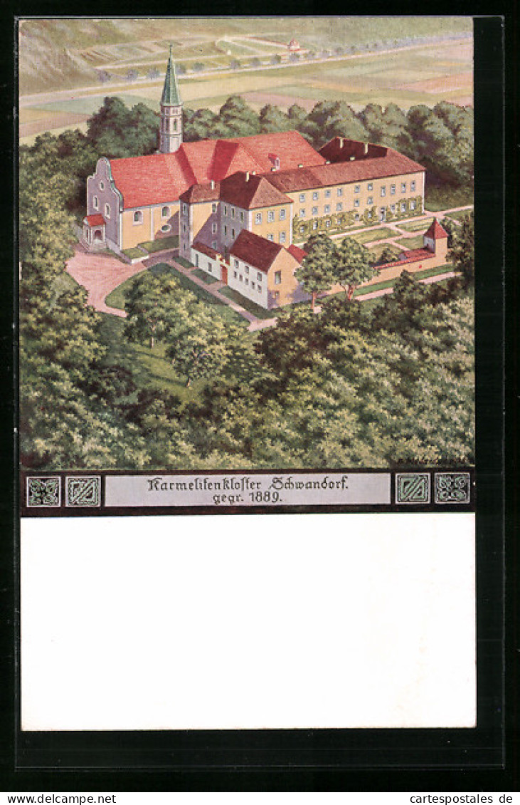 Künstler-AK Schwandorf, Karmelitenkloster Aus Der Vogelschau  - Schwandorf