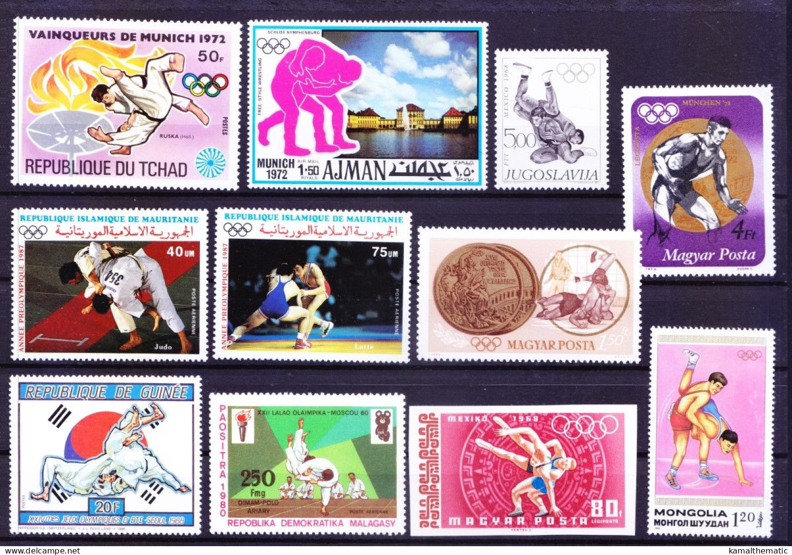 All Different 60 MNH Wrestling, Sports, Olympic Stamps, Rare Collection - Wrestling