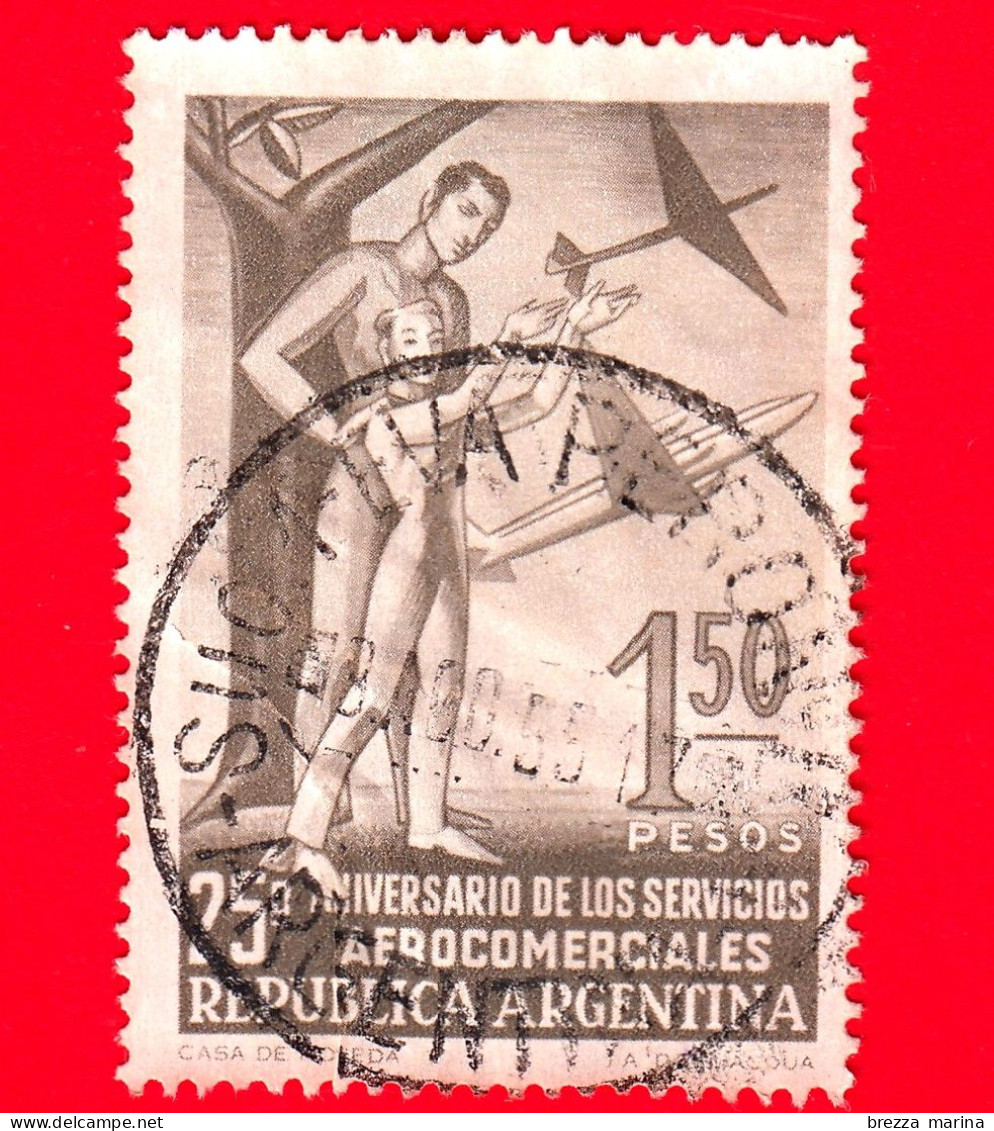 ARGENTINA - Usato - 1955 - 25 Anni Dell'aviazione Commerciale - Allegoria - 1.50 - Gebruikt