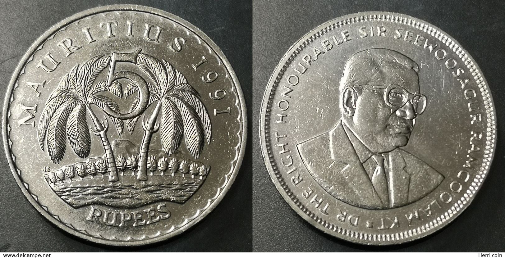 Monnaie Maurice - 1991  - 5 Roupies Non Magnétique - Mauritius