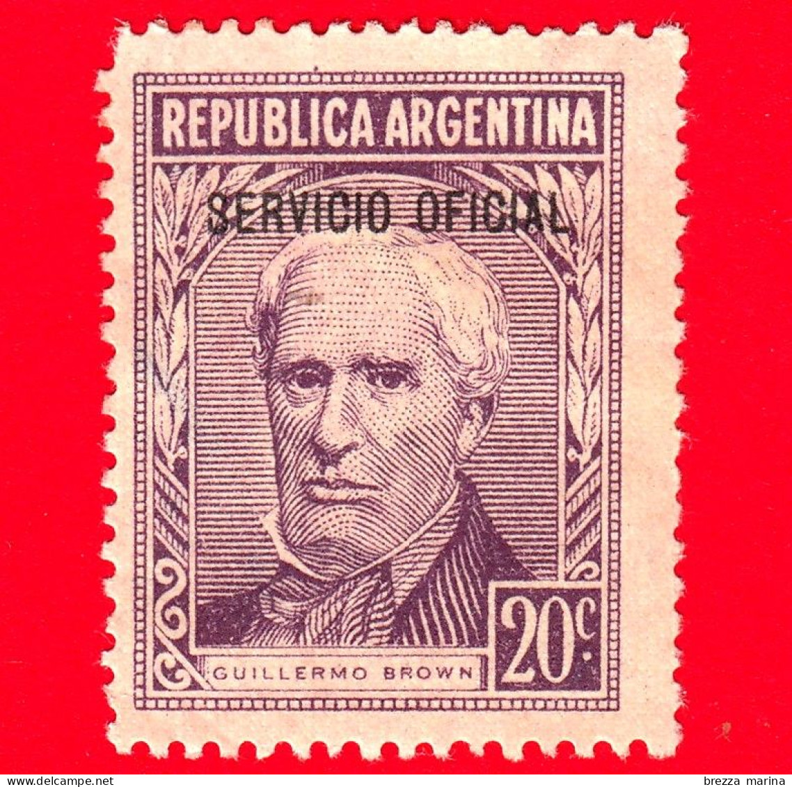 ARGENTINA - Usato - 1957 - Guillermo Brown (1777-1857), Sovrastampato SERVICIO OFICIAL  - 20 C - Gebraucht
