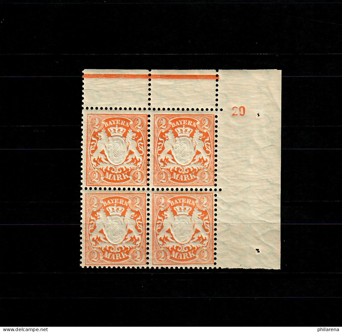 Bayern MiNr. 64x, Plattennummer 20, Eckrand-Viererblock VE2, Postfrisch, ** - Unused Stamps