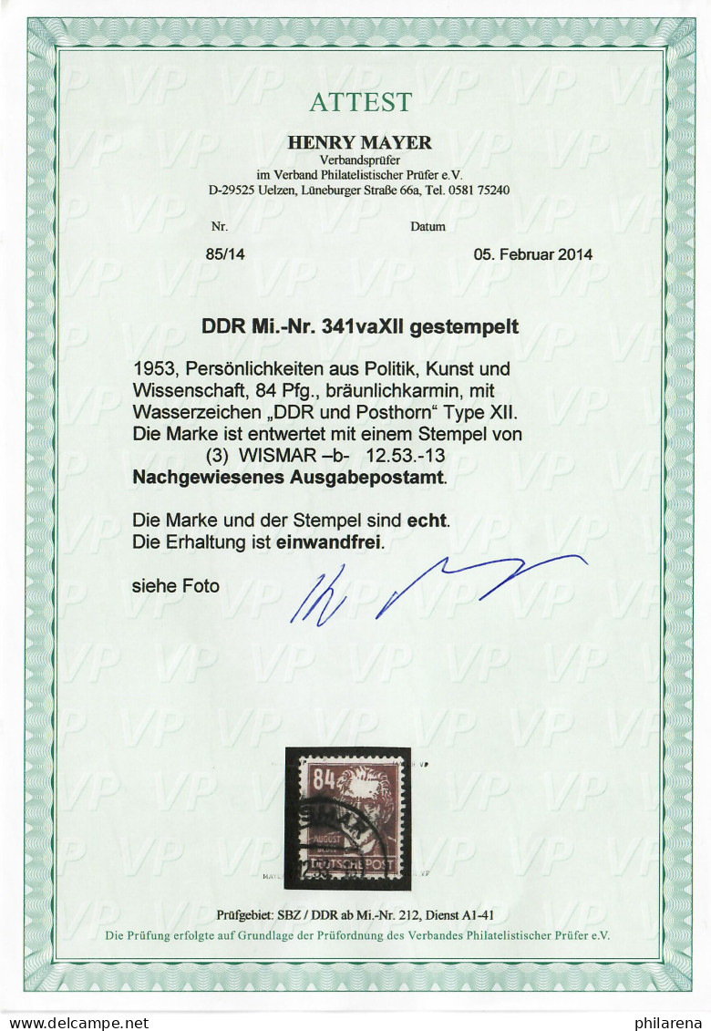 DDR: MiNr. 341vaXII, Gestempelt Wismar 1953 - Gebraucht