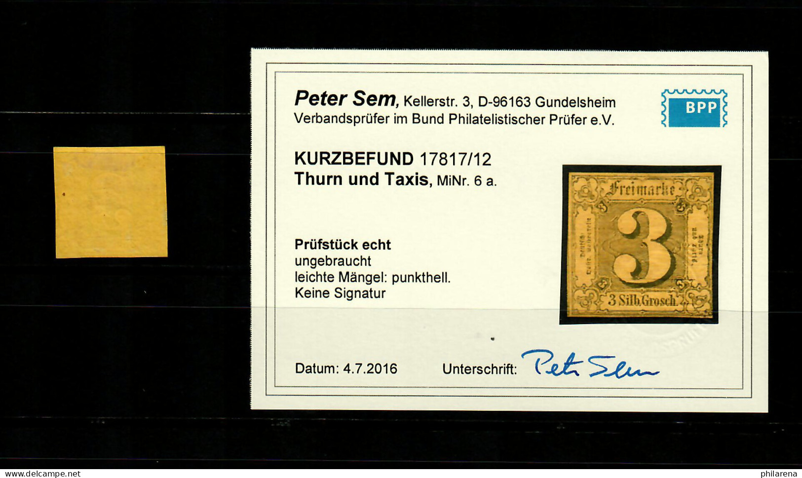 Thurn & Taxis: MiNr. 6a, Ungebraucht, BPP Befund - Mint