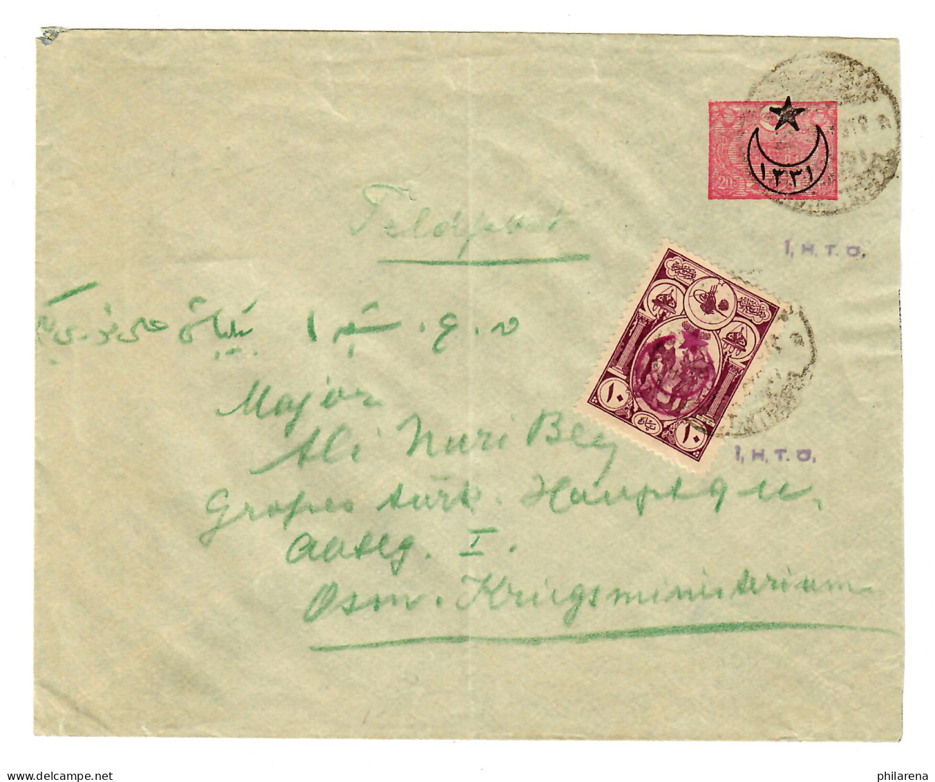1918: FP-Brief An Osmanisches Kriegsministerium Mit Zensurmarke Für Offiziere - Feldpost (portvrij)