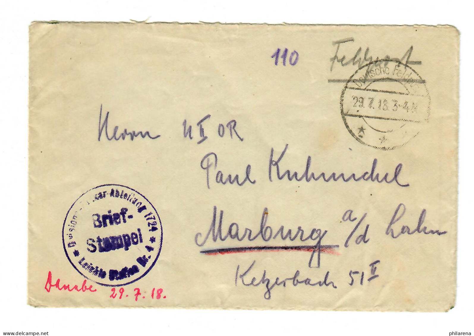 1918 FP-Brief Von Der Auto Station 4, Leichte Funkerstation, Mit 3 Sternen. Gaza - Feldpost (postage Free)