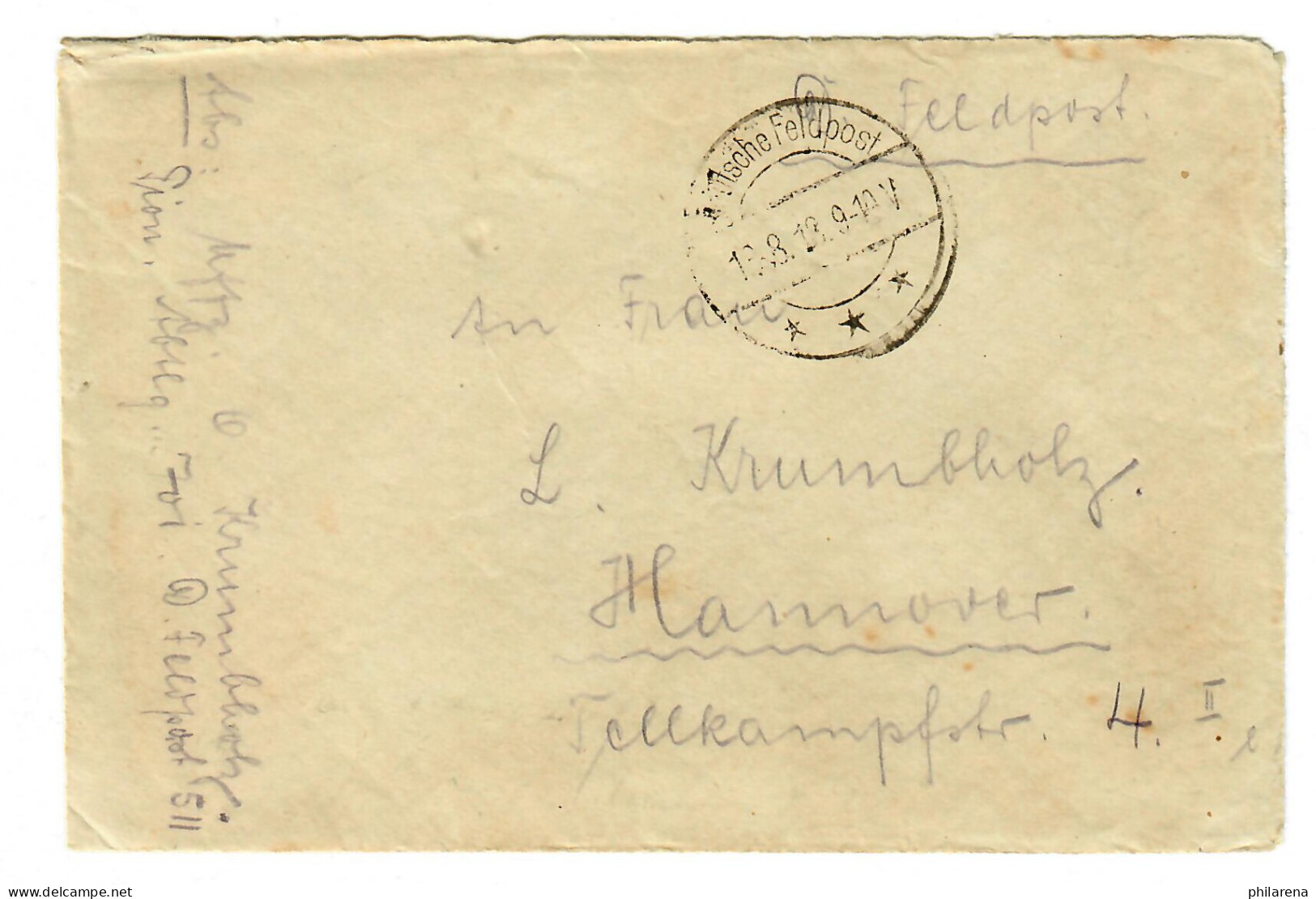 18.8.1918 FP-Brief Vom Toten Meer Mit Inhalt über FP-Amt 372 I Damaskus-Hannover - Feldpost (portvrij)