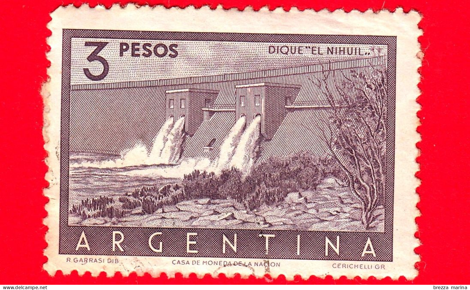 ARGENTINA - Usato - 1956 - Diga In Argine 'El Nihuil' - 3 - Gebraucht