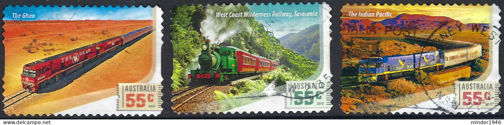 AUSTRALIA 2010 55c Multicoloured, Great Australian Railway Journeys Set Self Adhesive FU - Used Stamps