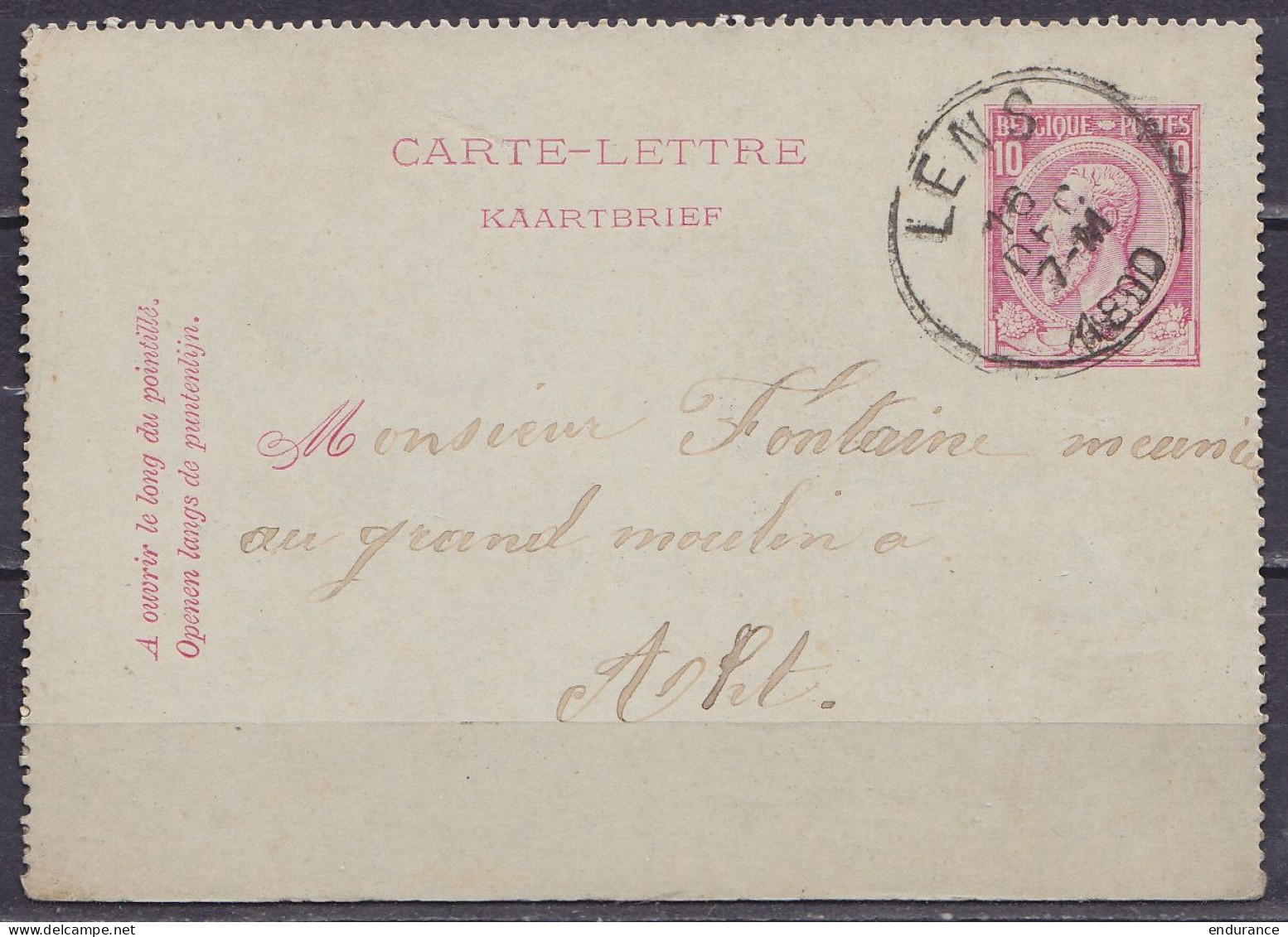 EP Carte-lettre 10c Rose (N°46) De Montignies-lez-Lens Càd LENS /16 DEC 1890 Pour ATH (au Dos: Càd Arrivée ATH) - Cartas-Letras
