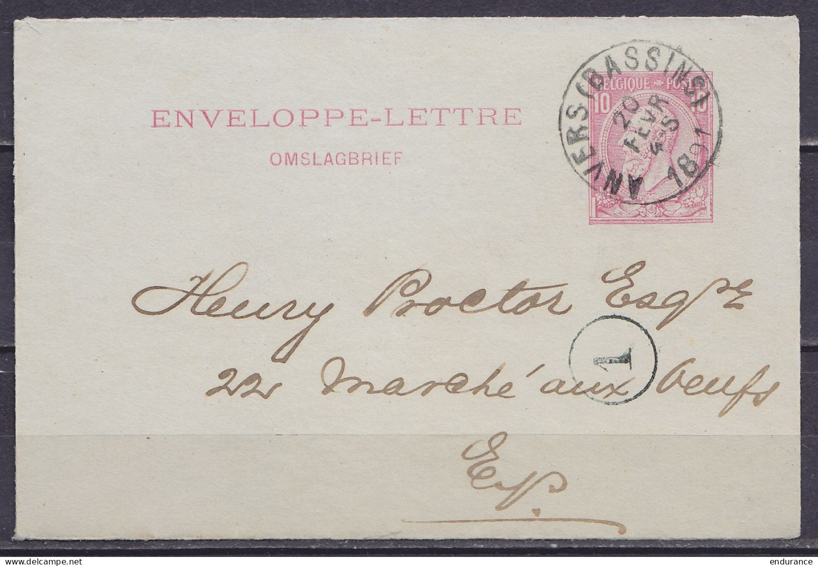 EP Enveloppe-lettre 10c Rose (N°46) Càd ANVERS (BASSINS) /20 FEVR 1891 Pour E/V (au Dos: Càd Arrivée ANVERS) - Omslagbrieven