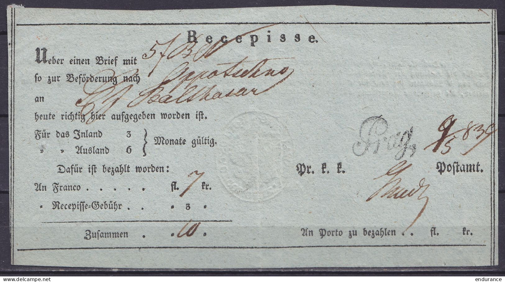 Empire D'Autriche - Bordereau D'envoi De Colis/lettre Daté 9 Mai 1839 De PRAG - ...-1850 Prefilatelía