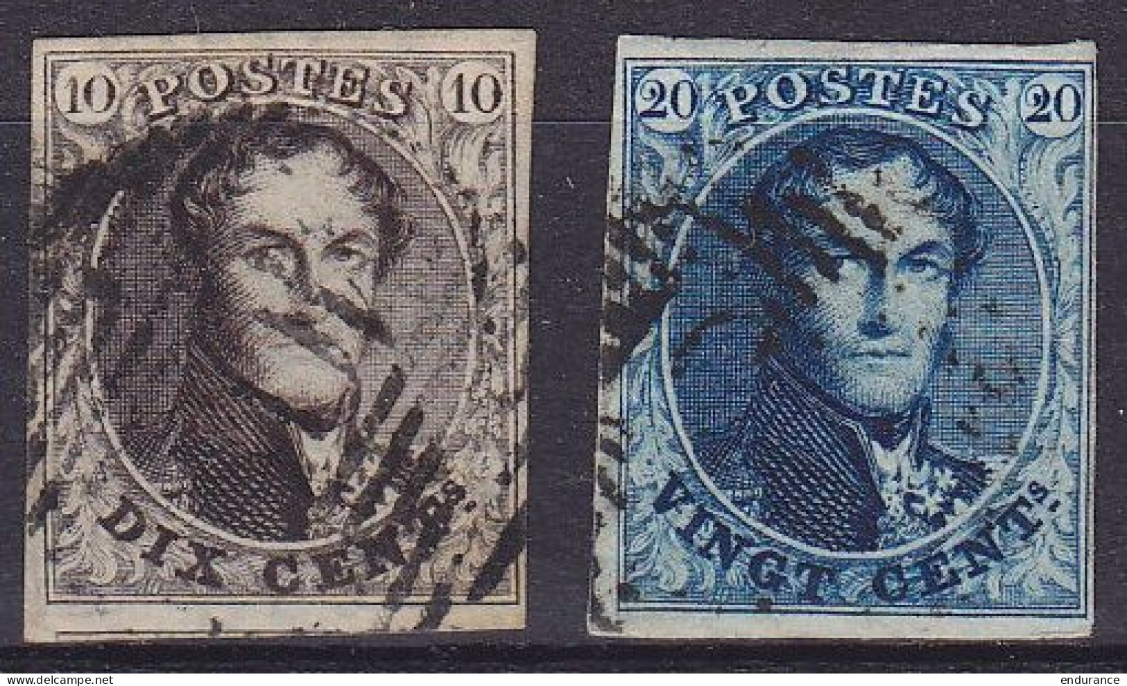 Belgique - N°3 + N°4 Médaillons 10c Brun & 20c Bleu Margés 1849-50 - 1849-1850 Medaglioni (3/5)