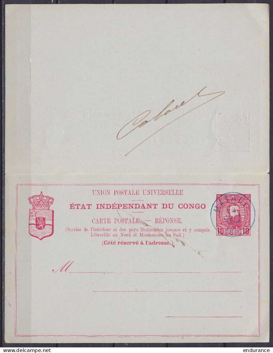 Etat Indépendant Du Congo - EP CP Avec Réponse Càd Bleu MATADI /22 JUIN 1895 Pour Officier Des Pompiers à LIEGE - Ganzsachen