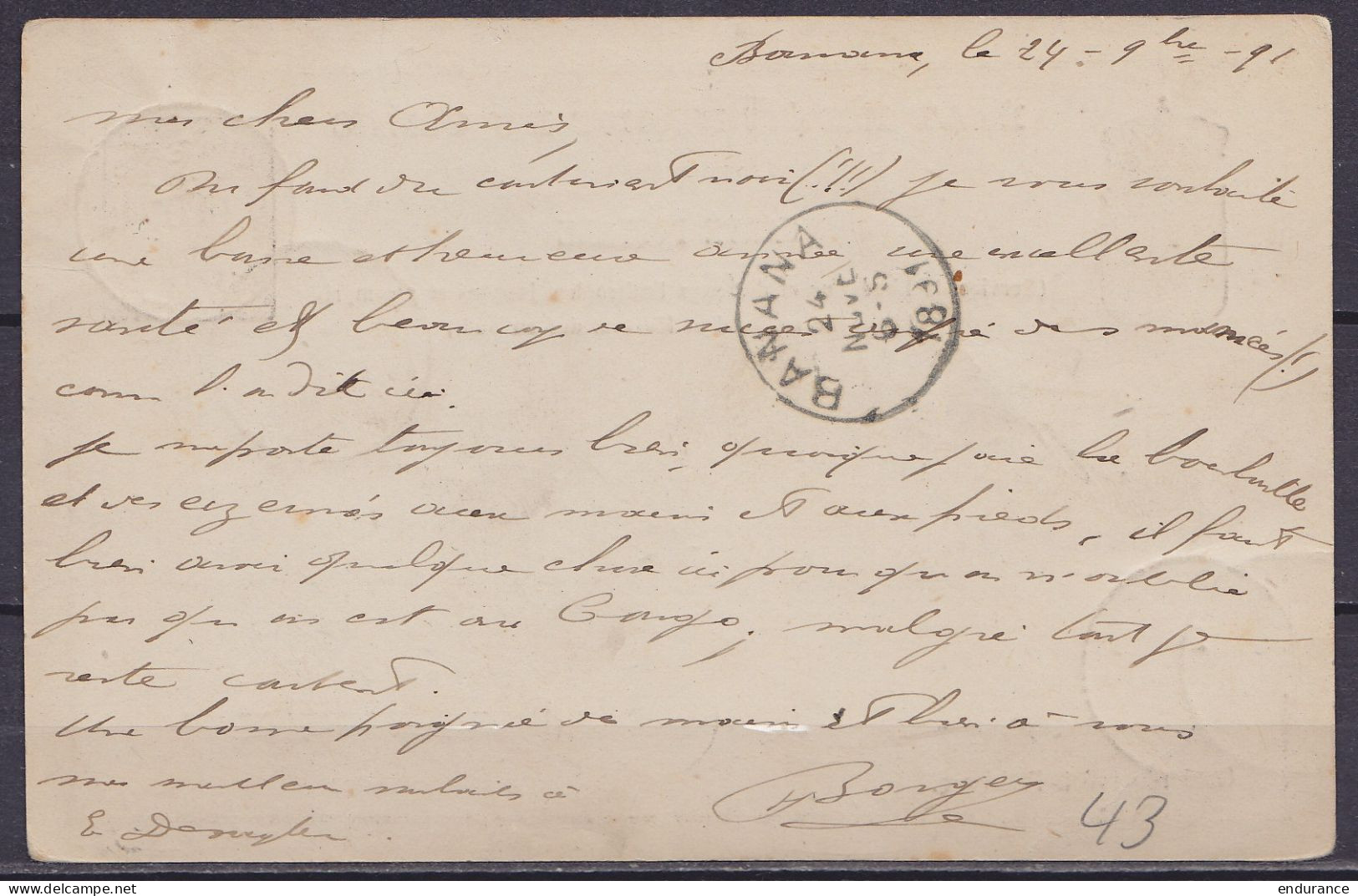 Etat Indépendant Du Congo - EP CP 10c Noir + N°6 Càd BANANA /24 NOVE 1891 Pour ANVERS - Càd Arrivée ANVERS /26 DECE 1891 - Stamped Stationery