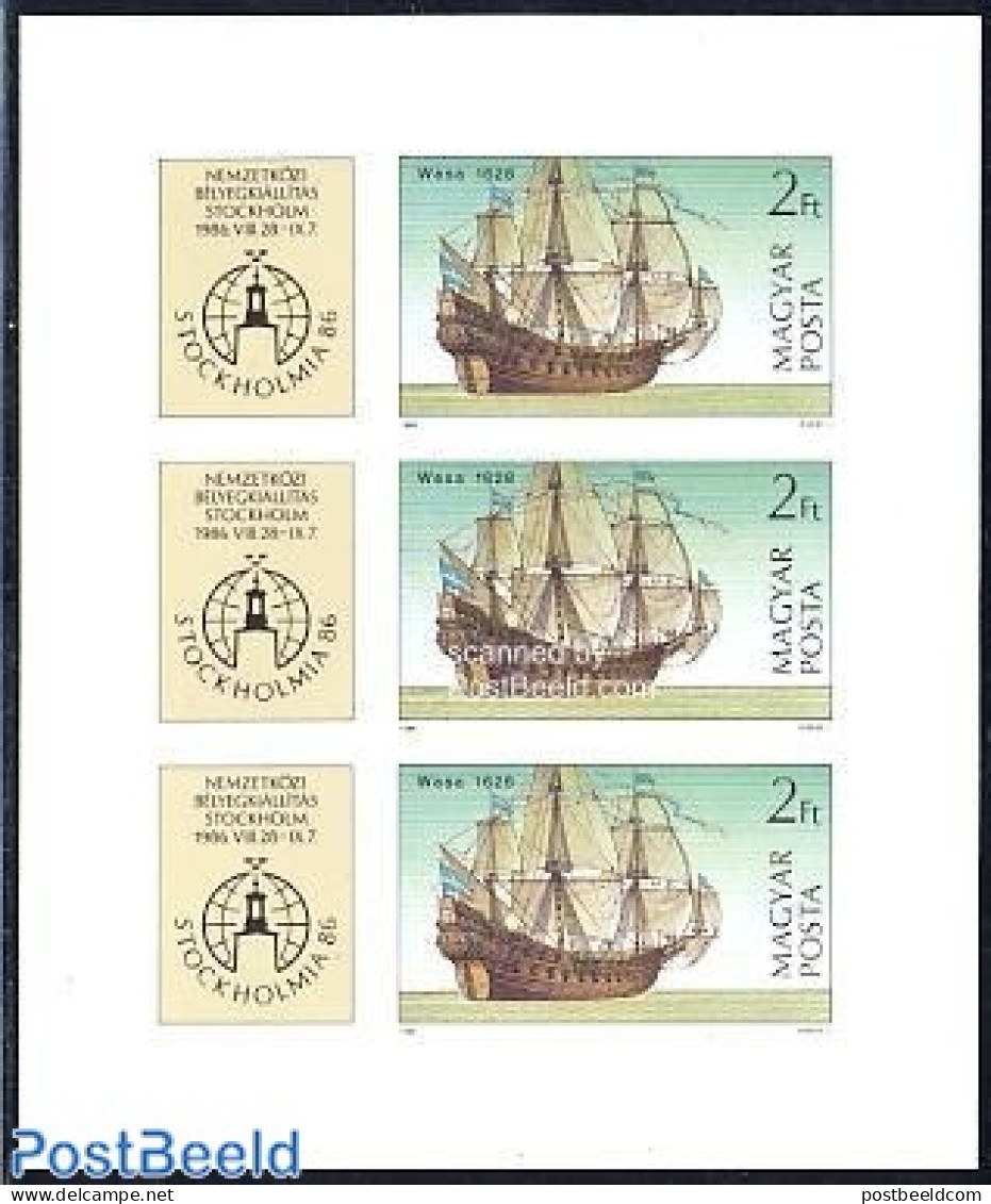 Hungary 1986 Stockholmia M/s Imperforated, Mint NH, Transport - Philately - Ships And Boats - Unused Stamps