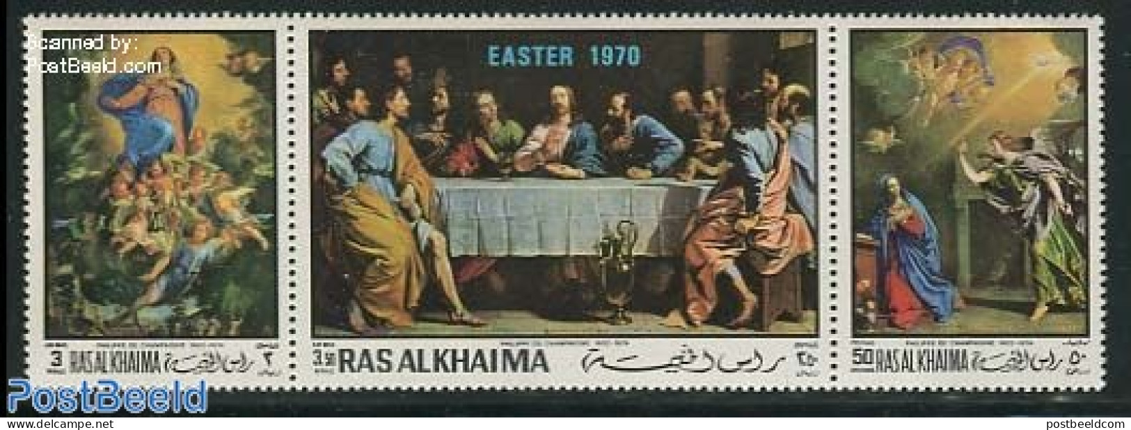 Ras Al-Khaimah 1970 Easter, Paintings 3v [::], Mint NH, Religion - Religion - Art - Paintings - Ras Al-Khaimah