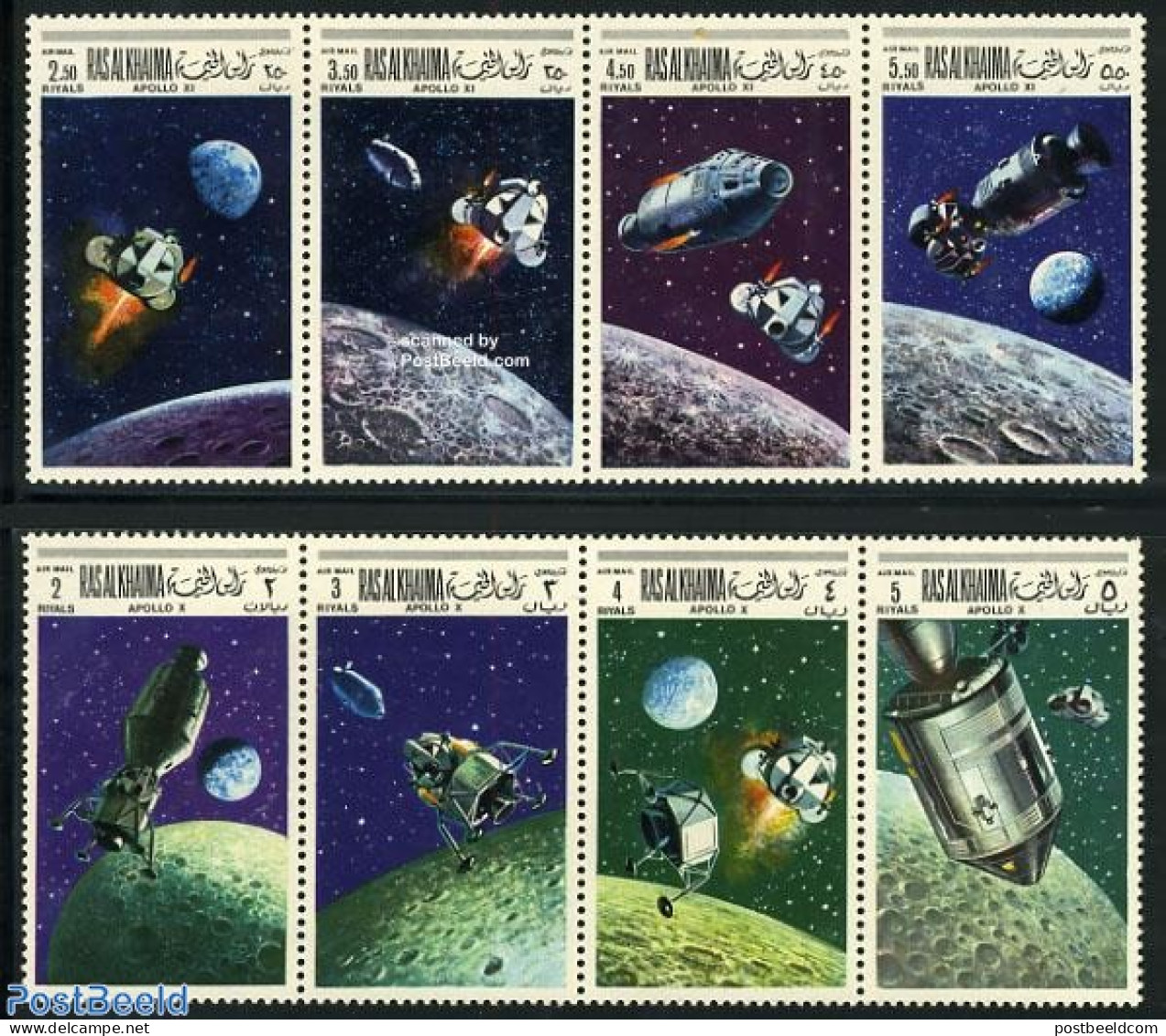 Ras Al-Khaimah 1969 Apollo X & XI 2x4v [:::], Mint NH, Transport - Space Exploration - Ras Al-Khaimah