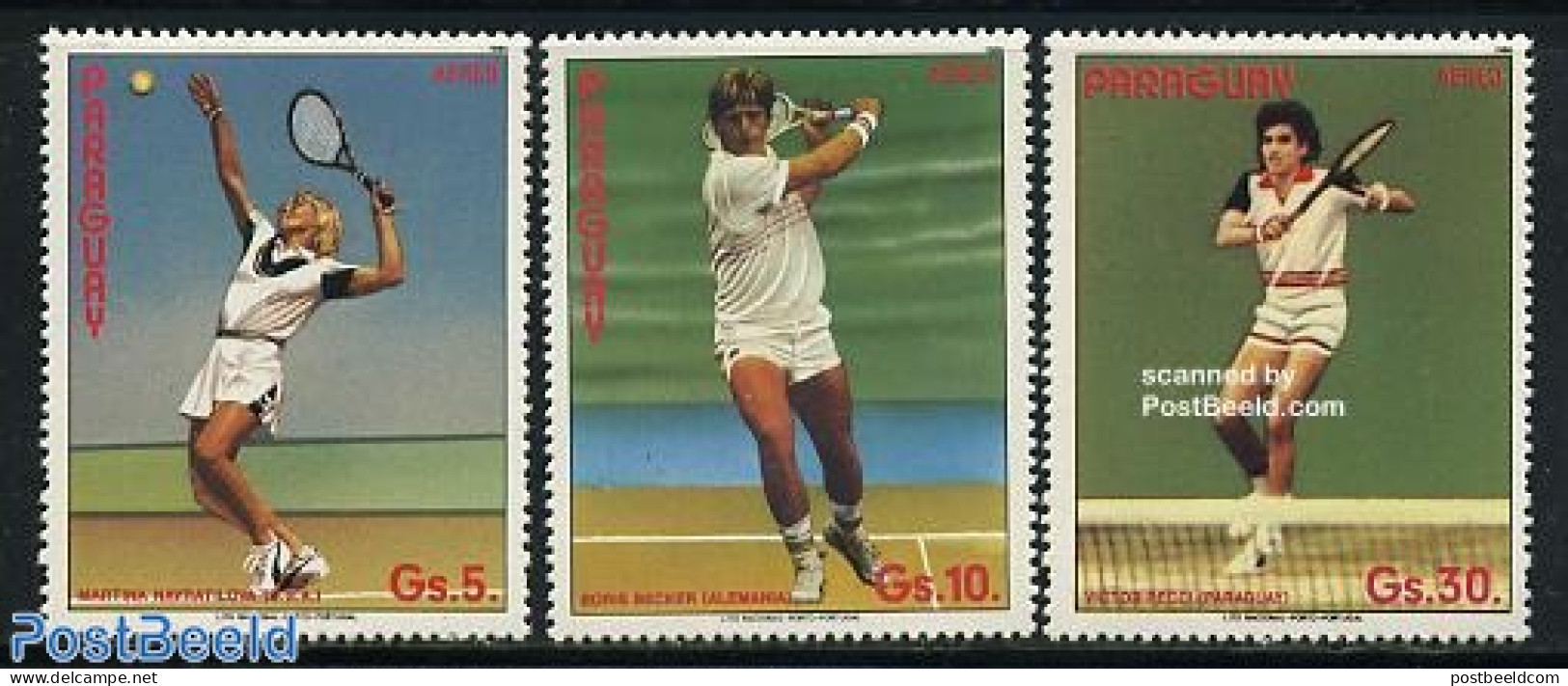 Paraguay 1986 Tennis Players 3v, Red Text, Mint NH, Sport - Sport (other And Mixed) - Tennis - Tennis