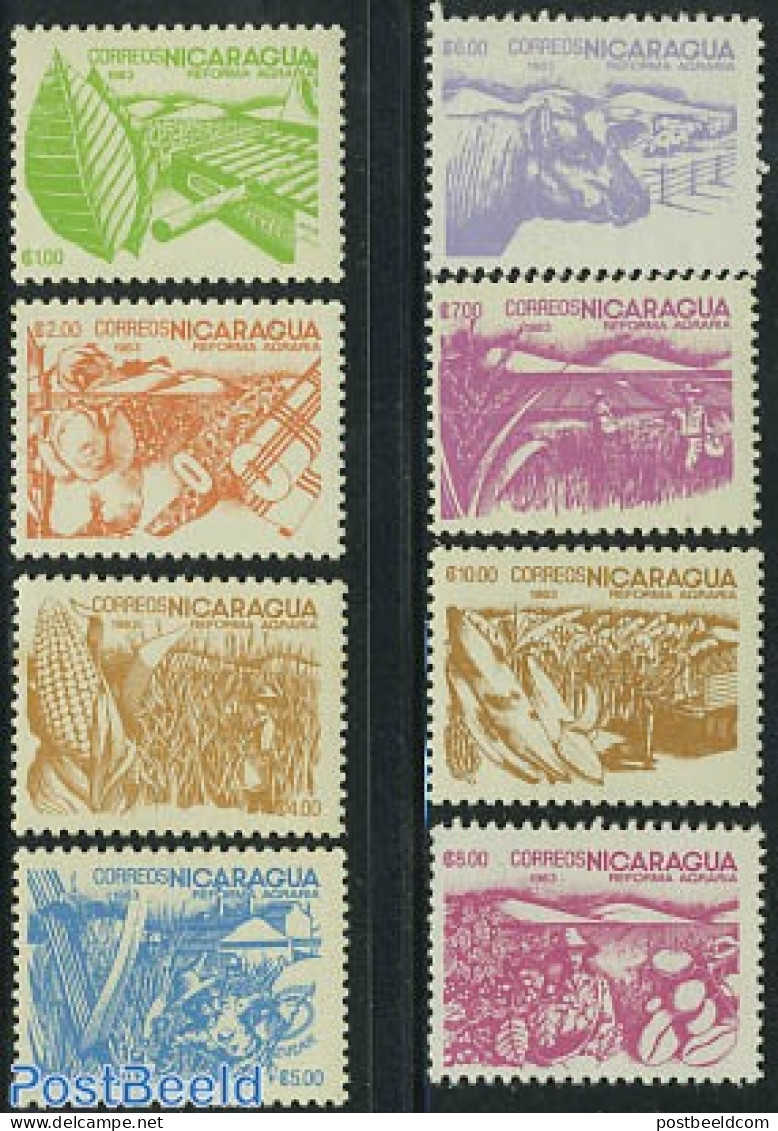 Nicaragua 1983 Agriculture 8v, Mint NH, Health - Nature - Various - Smoking & Tobacco - Cattle - Agriculture - Tabaco