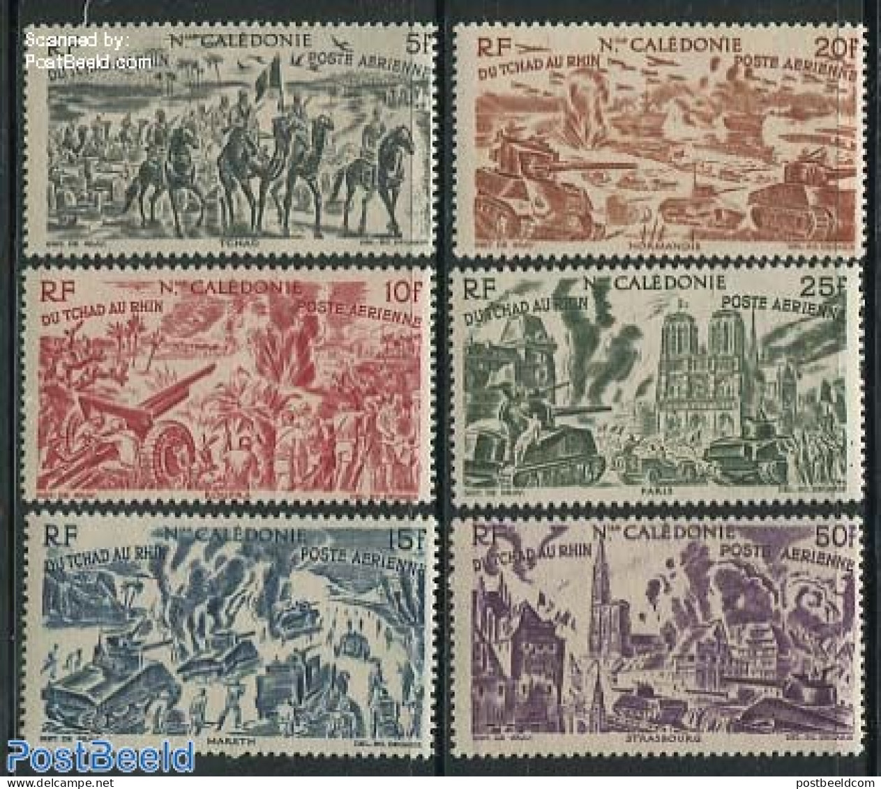 New Caledonia 1946 Victory 6v, Unused (hinged), History - Nature - Religion - Transport - Militarism - World War II - .. - Unused Stamps