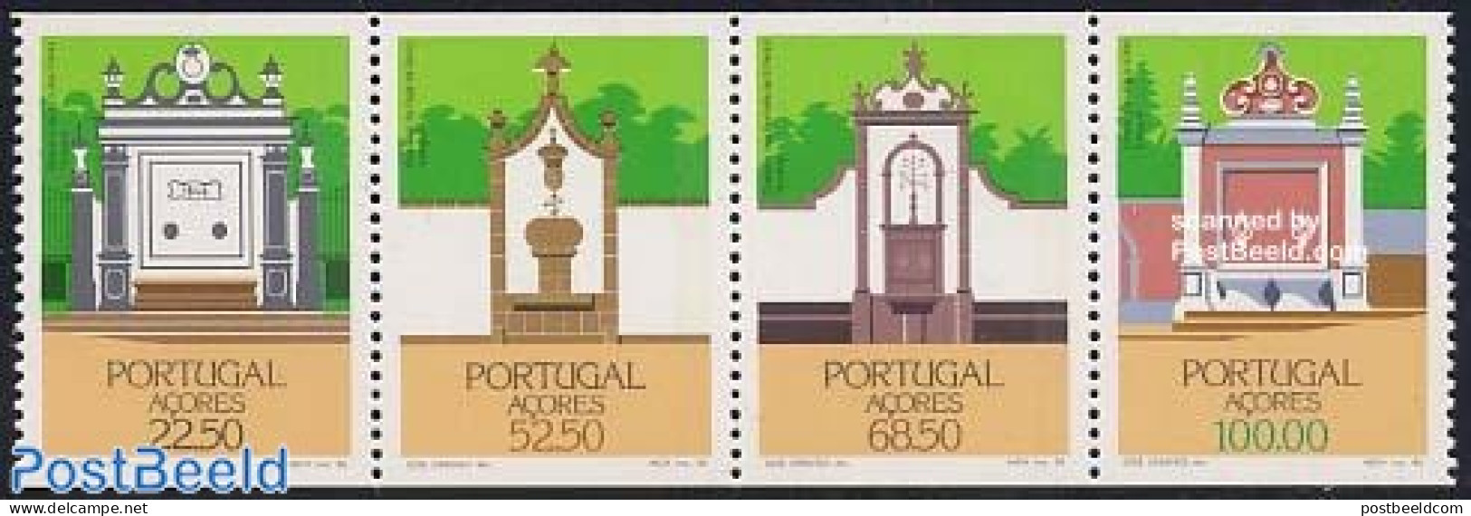 Azores 1986 Regional Architecture, Fountain From Booklet 4v, Mint NH, Nature - Water, Dams & Falls - Art - Architecture - Azores