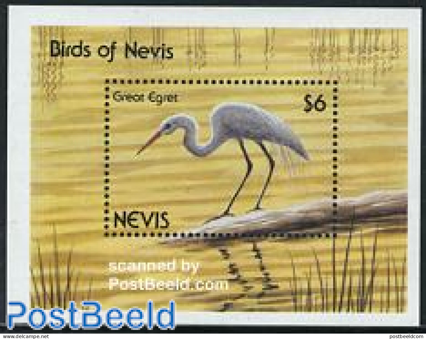 Nevis 1991 Silver Heron S/s, Mint NH, Nature - Birds - St.Kitts And Nevis ( 1983-...)