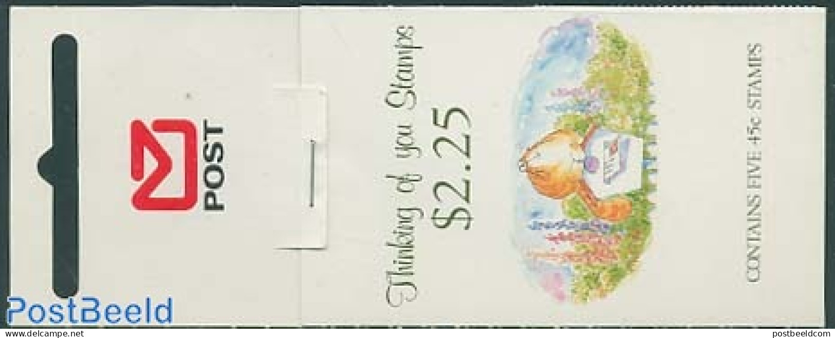 New Zealand 1991 Thinking Of You 5v In Booklet (45c Stamps), Mint NH, Nature - Cats - Stamp Booklets - Art - Clocks - Ungebraucht
