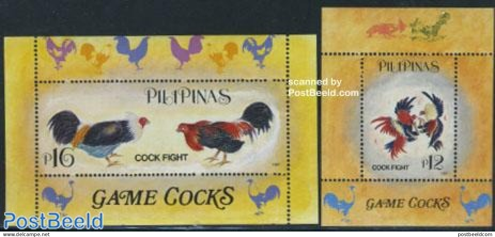 Philippines 1997 Rooster Fighting 2 S/s, Mint NH, Nature - Birds - Poultry - Philippinen
