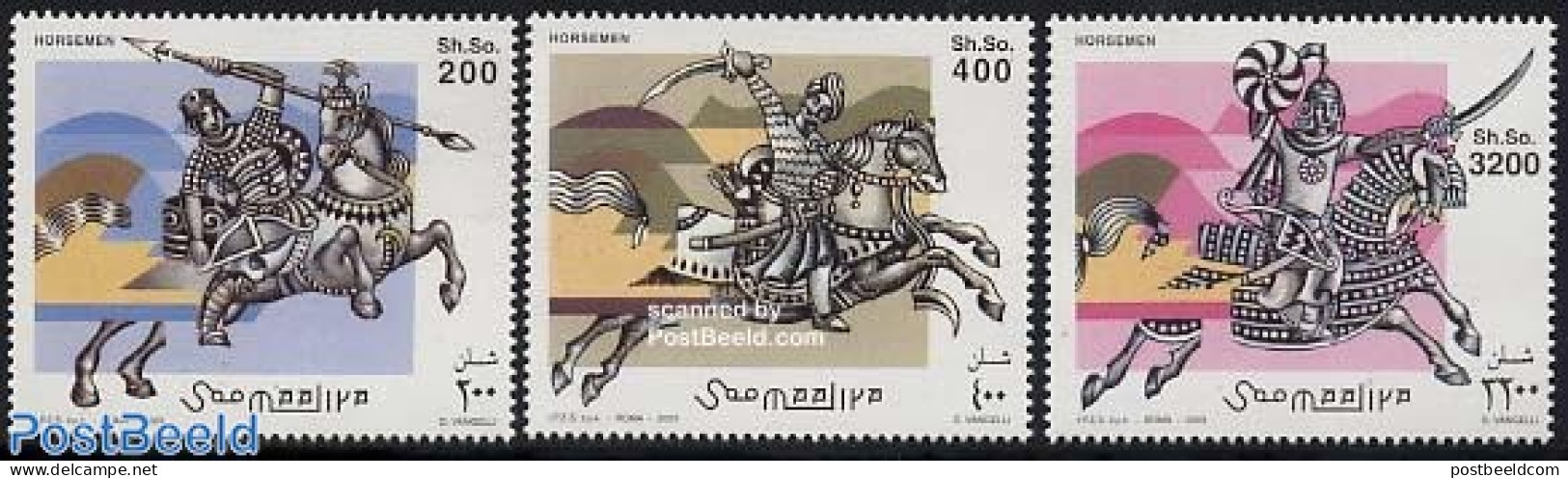 Somalia 2003 Soldiers On Horses 3v, Mint NH, History - Nature - Knights - Horses - Somalia (1960-...)