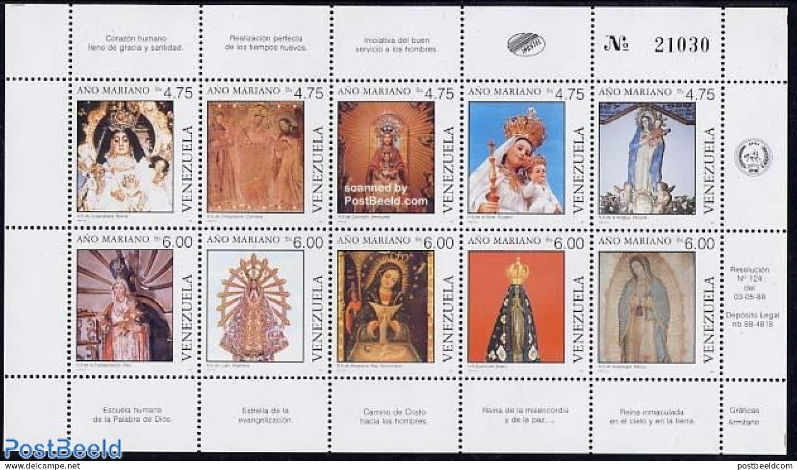 Venezuela 1988 Maria Year 10v M/s, Mint NH, Religion - Religion - Venezuela