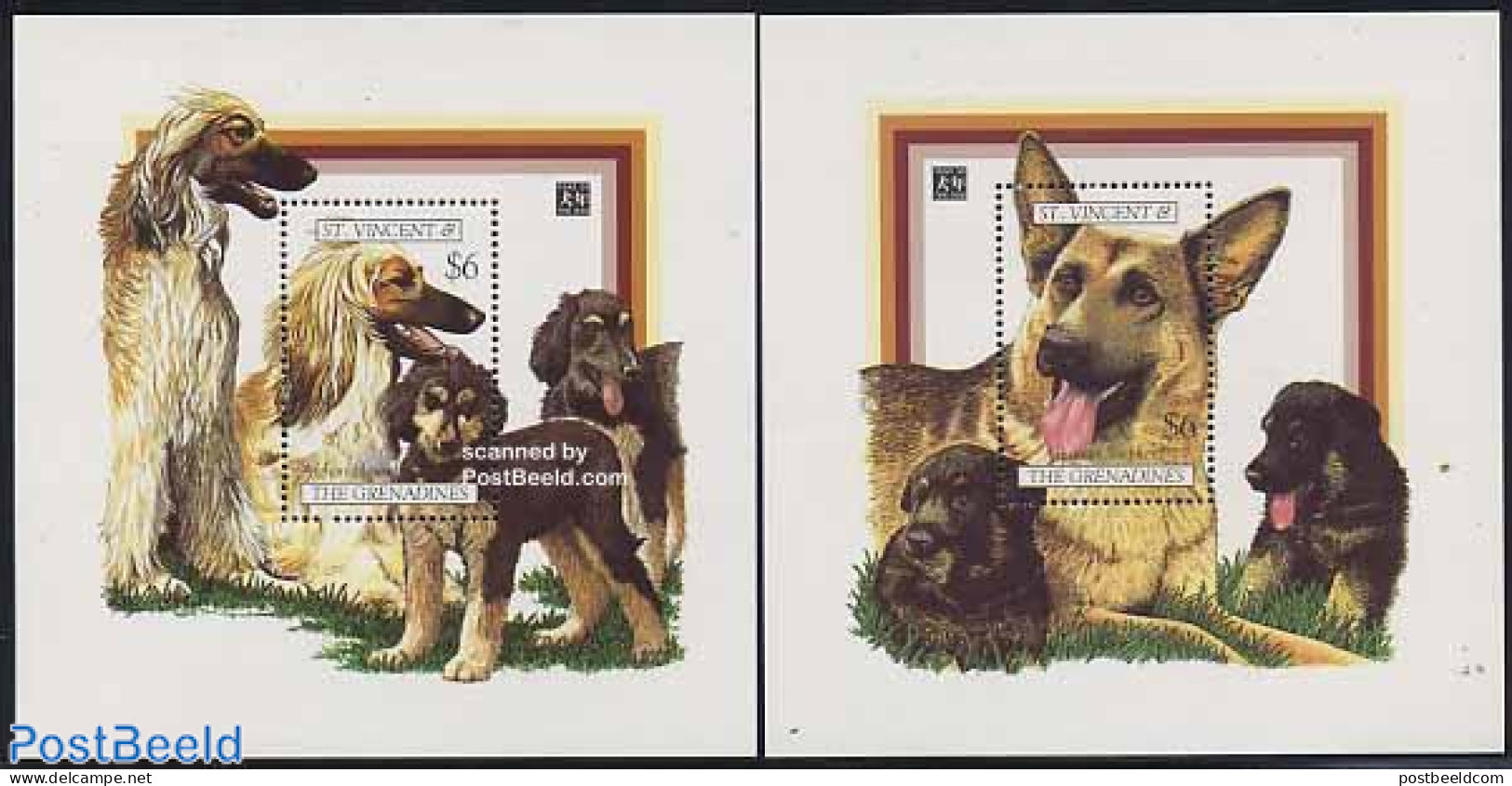 Saint Vincent 1994 Dogs 2 S/s, Mint NH, Nature - Dogs - St.Vincent (1979-...)