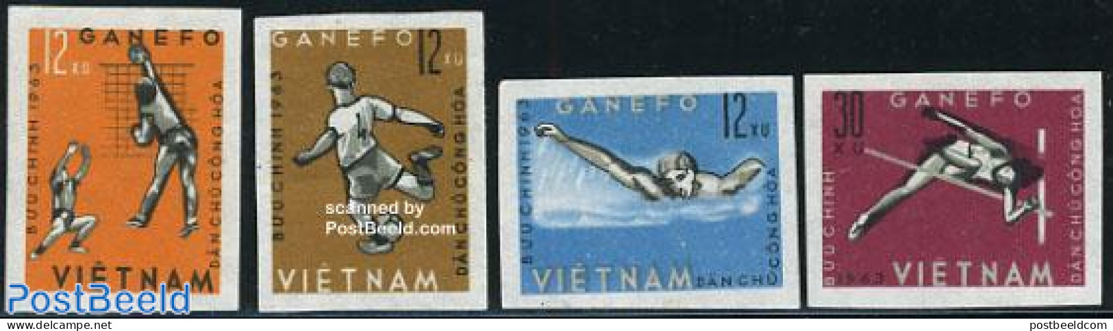 Vietnam 1963 Ganefo Games 4v Imperforated, Mint NH, Sport - Football - Sport (other And Mixed) - Swimming - Volleyball - Natación