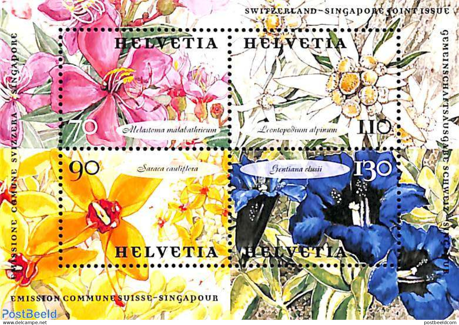 Switzerland 2001 Flowers, Joint Issue With Singapore S/s, Mint NH, Nature - Various - Flowers & Plants - Joint Issues - Nuevos