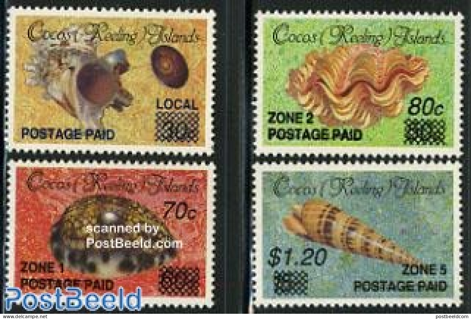 Cocos Islands 1991 Overprints 4v, Mint NH, Nature - Shells & Crustaceans - Maritiem Leven