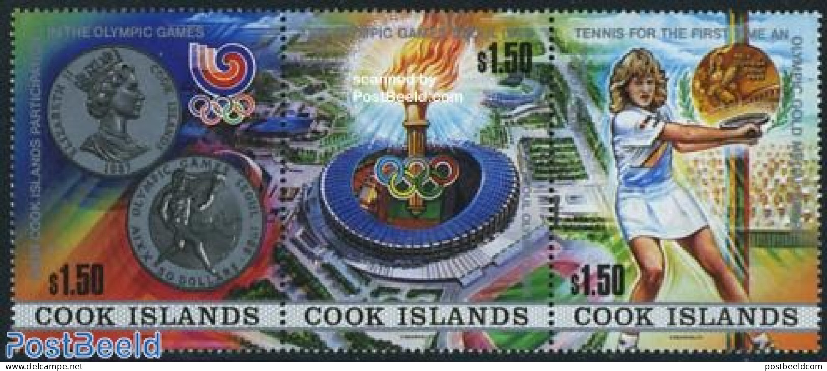 Cook Islands 1988 Olympic Games Seoul 3v [::], Mint NH, Sport - Various - Olympic Games - Tennis - Money On Stamps - Tennis