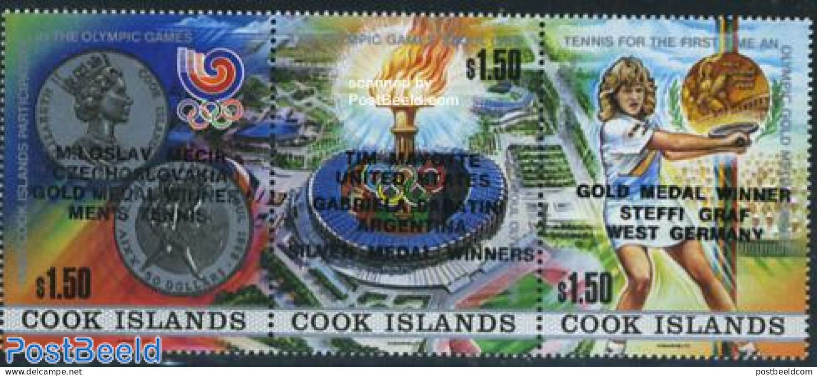 Cook Islands 1988 Olympic Winners 3v [::], Mint NH, Sport - Olympic Games - Tennis - Tennis
