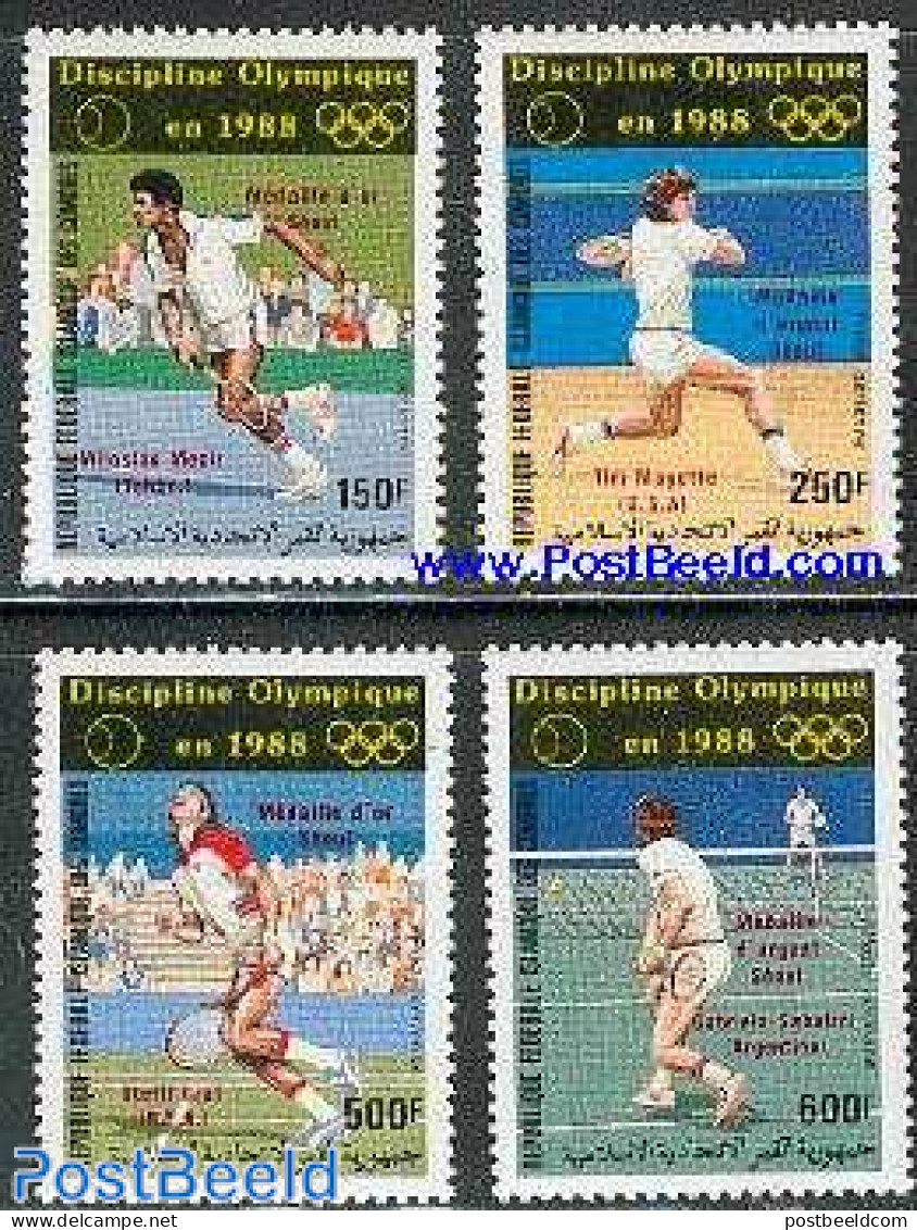 Comoros 1988 Olympic Winners 4v, Mint NH, Sport - Olympic Games - Tennis - Tenis
