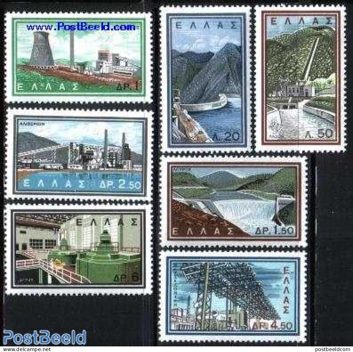 Greece 1962 Electrification 7v, Mint NH, Nature - Science - Water, Dams & Falls - Energy - Neufs