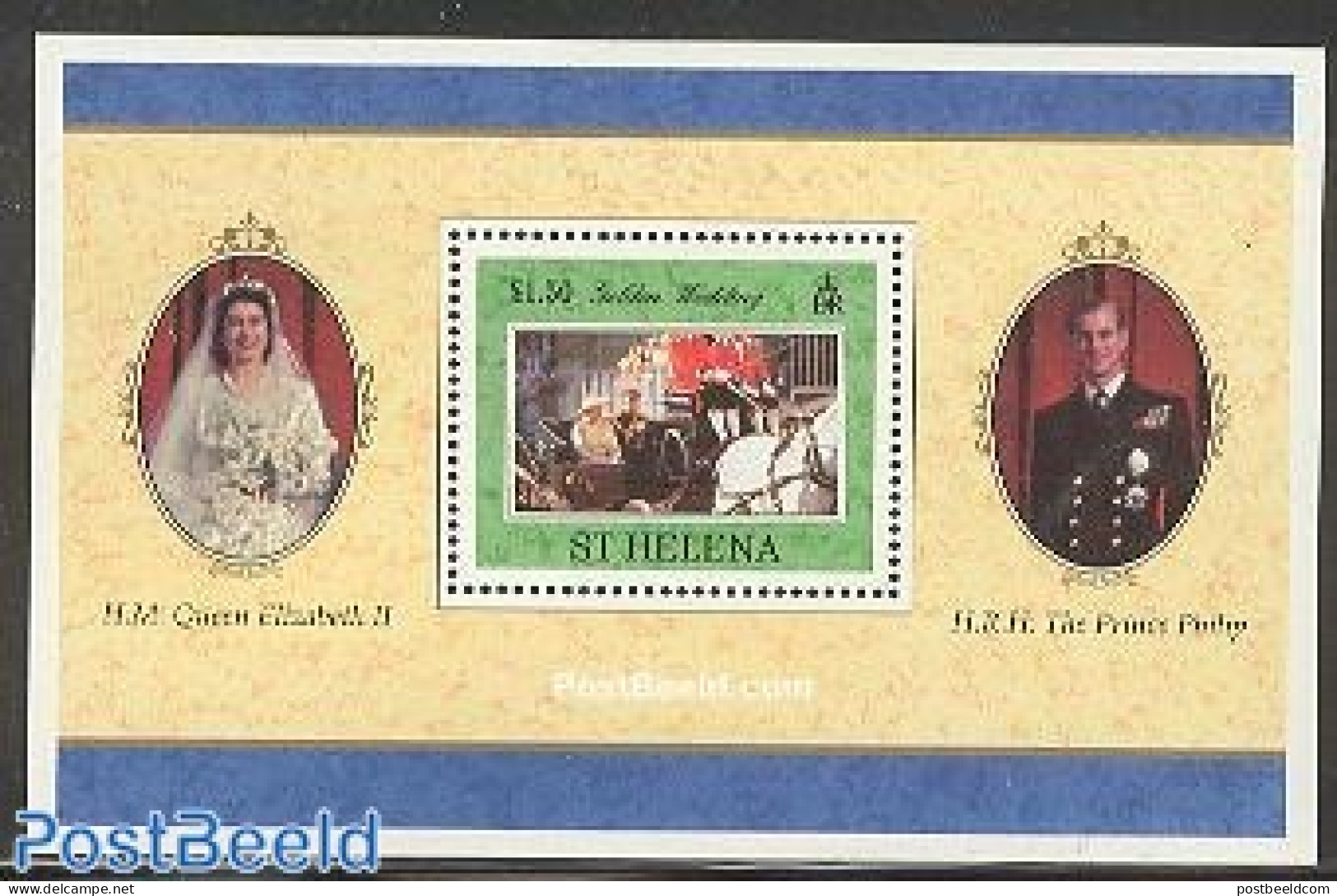 Saint Helena 1997 Golden Wedding S/s, Mint NH, History - Nature - Kings & Queens (Royalty) - Horses - Familles Royales