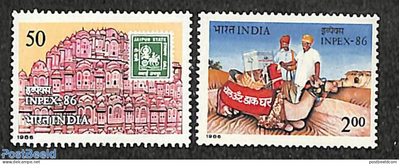 India 1986 Impex 2v, Mint NH, Nature - Camels - Post - Stamps On Stamps - Nuovi