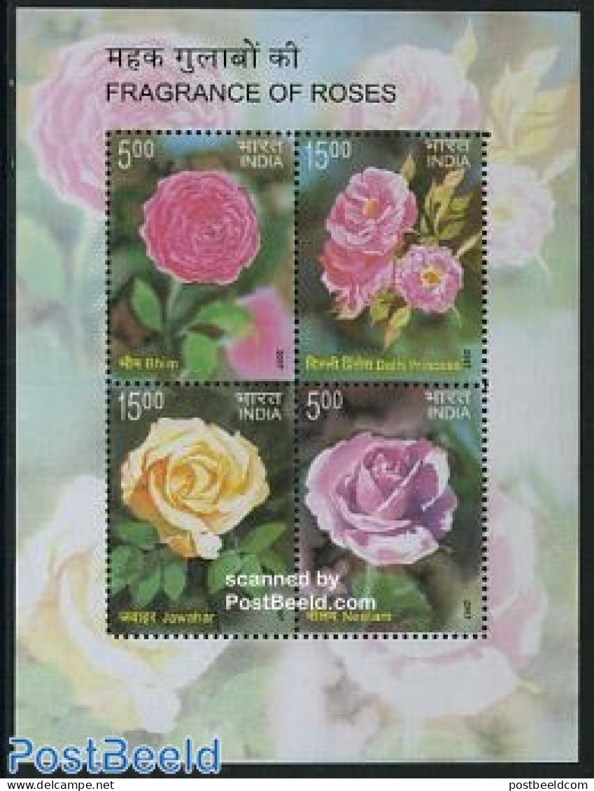 India 2007 Roses, Scentic Stamps S/s, Mint NH, Nature - Various - Flowers & Plants - Roses - Scented Stamps - Neufs